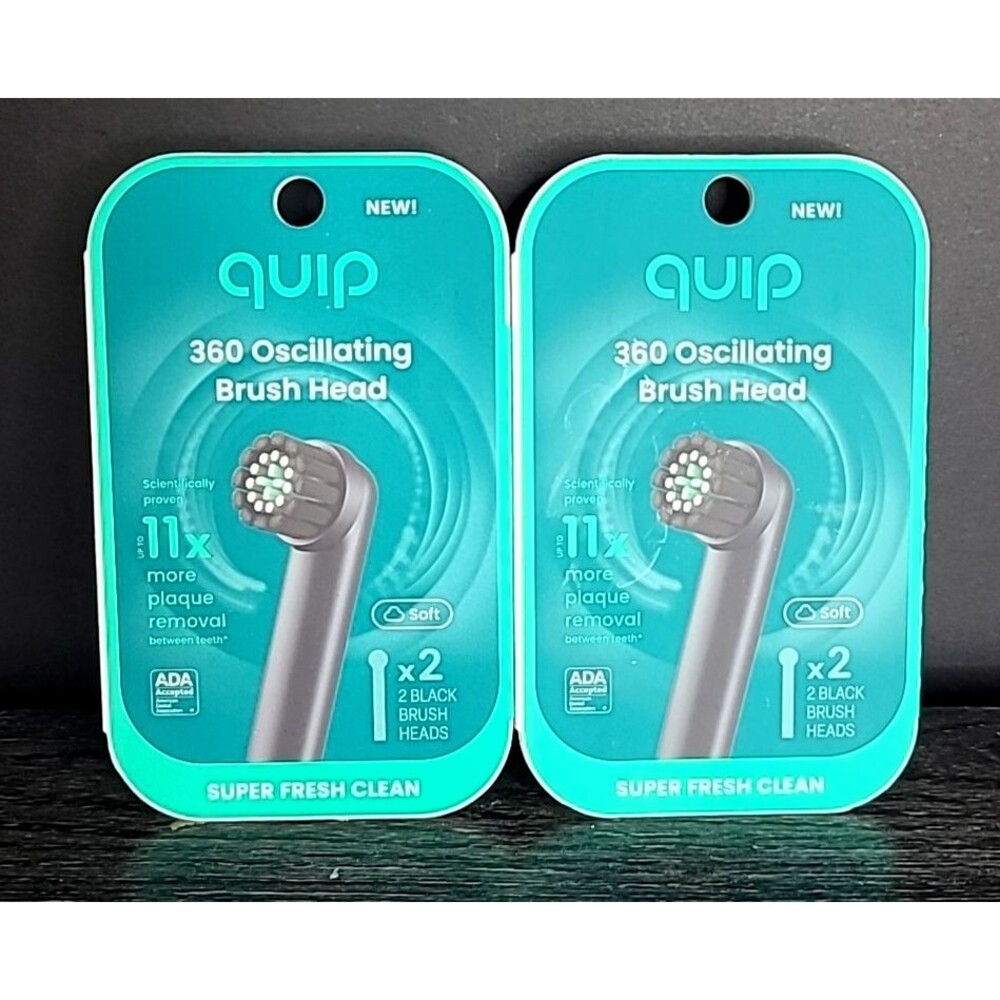 Quip 360 Oscillating Brush Heads Replacement (2x 2 Pack) 4 Total Black Soft NEW